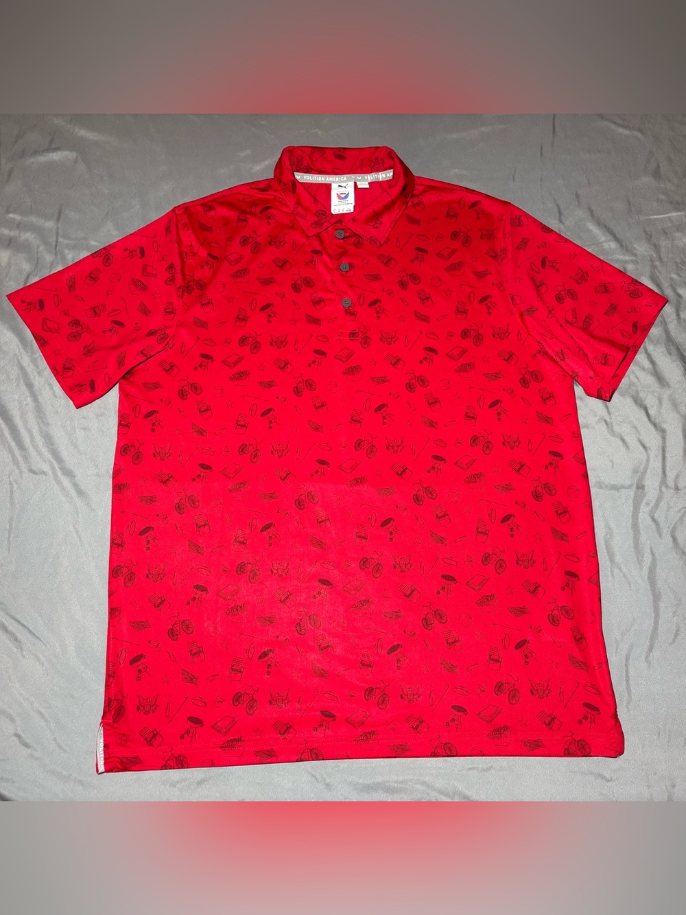 Puma Volition America Block Party Red Polo Shirt, Short Sleeve, Men’s Size L